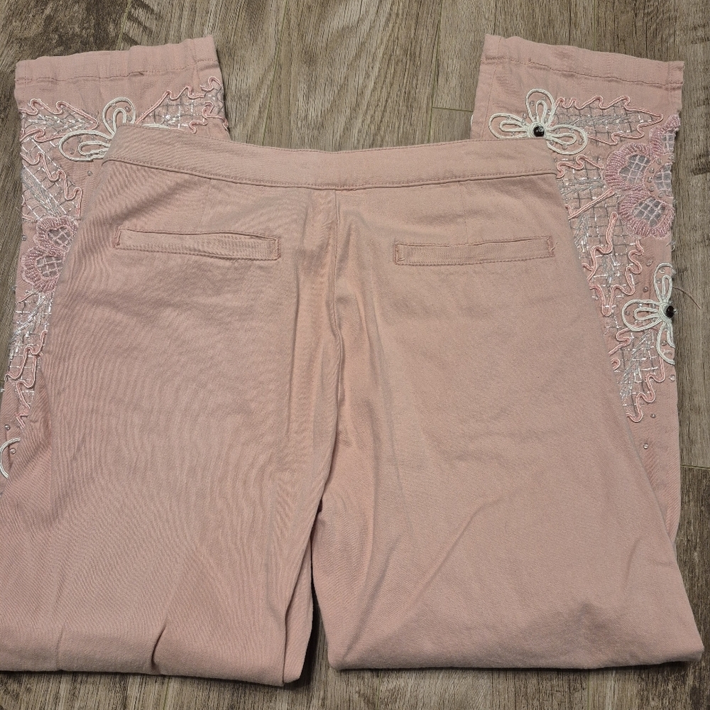Impulse California Women's Pink Embroidered Floral Jacket Pant Set Size Small/6 - Picture 9 of 9